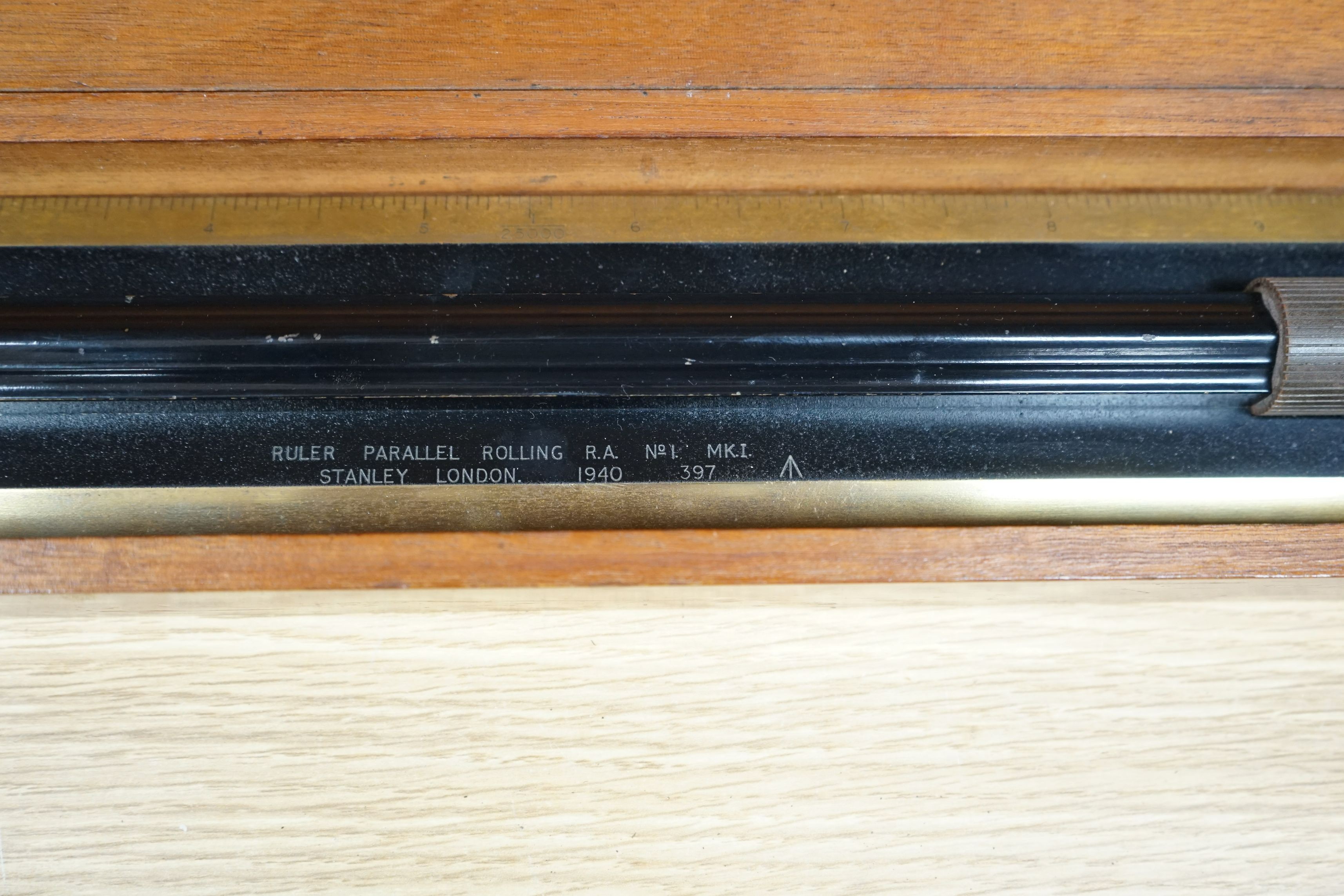 A cased Stanley Parallel Ruler, No:1 MK1 1940, Ruler 46cms long